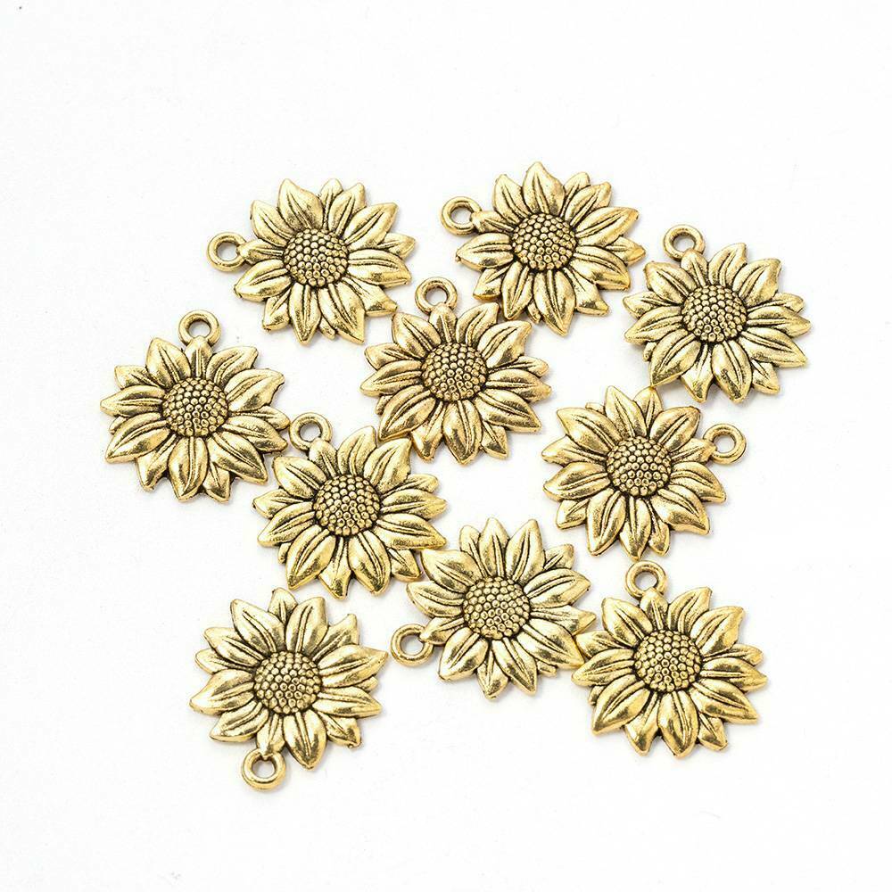 10X DIY Golden Sunflower Beads Charms Necklace Bracelet Pendant Jewelry Making ï¼