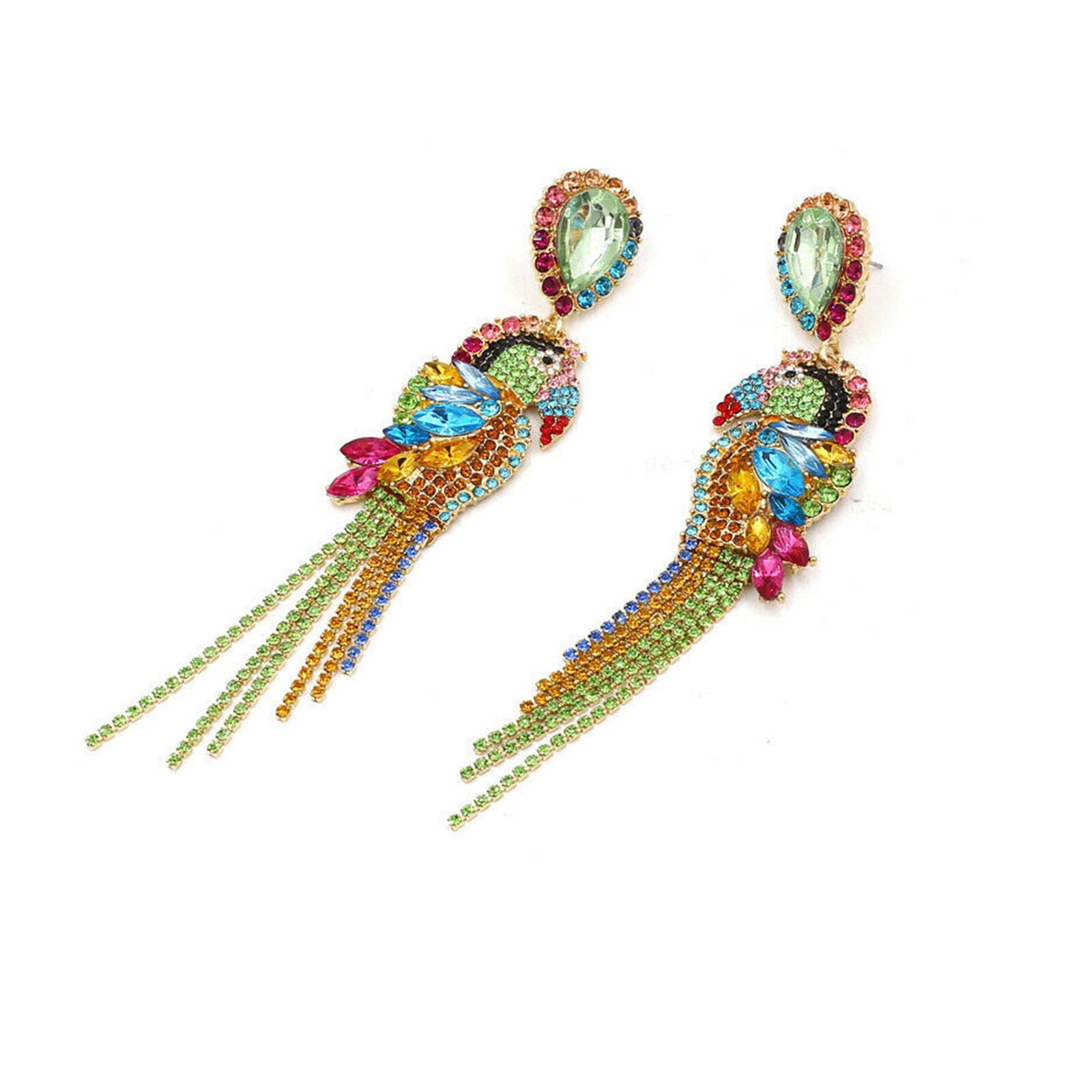 Crystal Rhinestone Tassel Parrot Dangle Earrings Women Earring Jewelry Gift