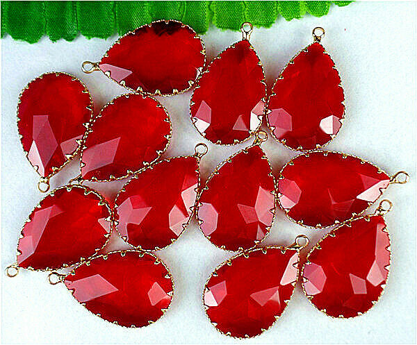 20Pcs 35x21x8mm Faceted Wrapped Red Titanium Crystal Teardrop Pendant Bead HH823