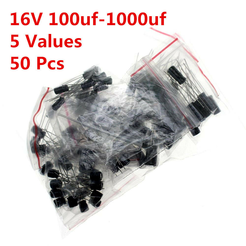 50pcs 5value 100UF-1000UF 16V Aluminum electrolytic capacitor assorted Radial