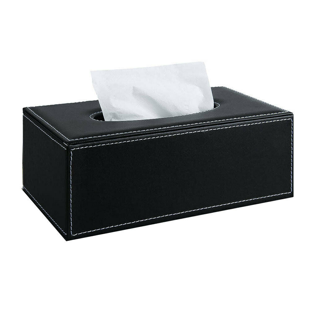 Tissue Cover Box Square PU Leather Tissue Holder for Home Office Car (BLACK)