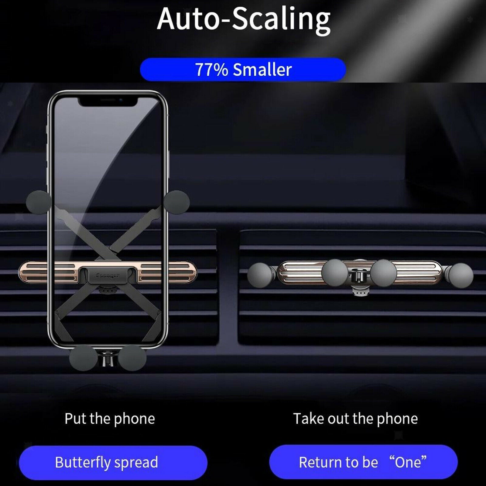 Cell Phone Holder for Car Air Vent Clip 4-Point Auto-Clamping Hands Free