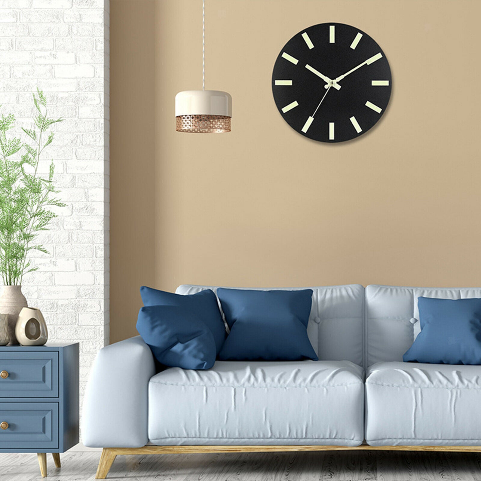 Modern Wooden Round Luminous Wall Clock Night Light Quartz Clocks Office