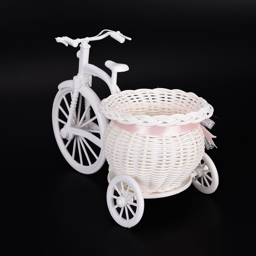 Plastic White Tricycle Bike Design Flower Basket Storage Party Decor 26 T.DD