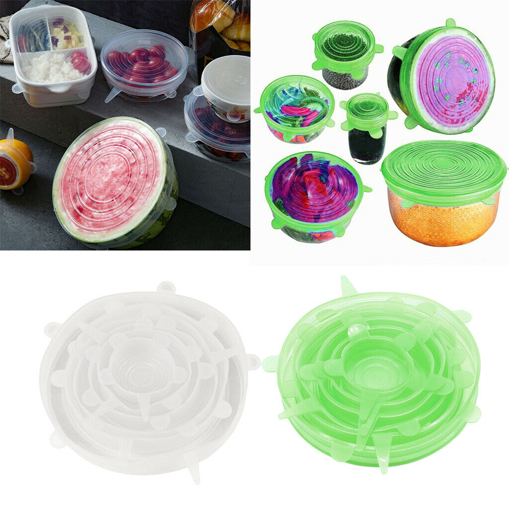 Clear & Green Silicone Elastic Round Lids Pot Bowl Covers Food Storage
