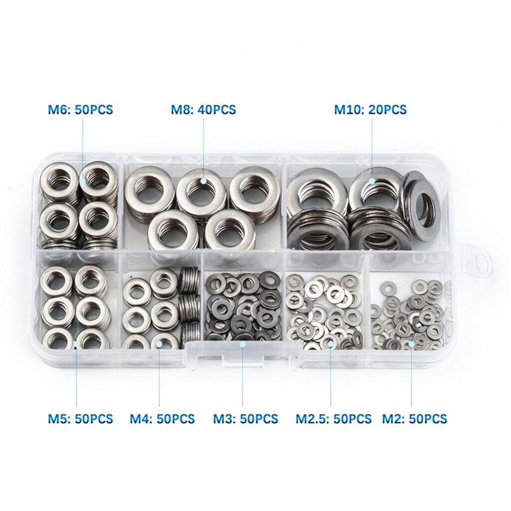 360ASSORTED PIECE STAINLESS STEEL M2 M2.5 M4 M5 M6 M8 M10 FORM A FLAT WASHER KIT