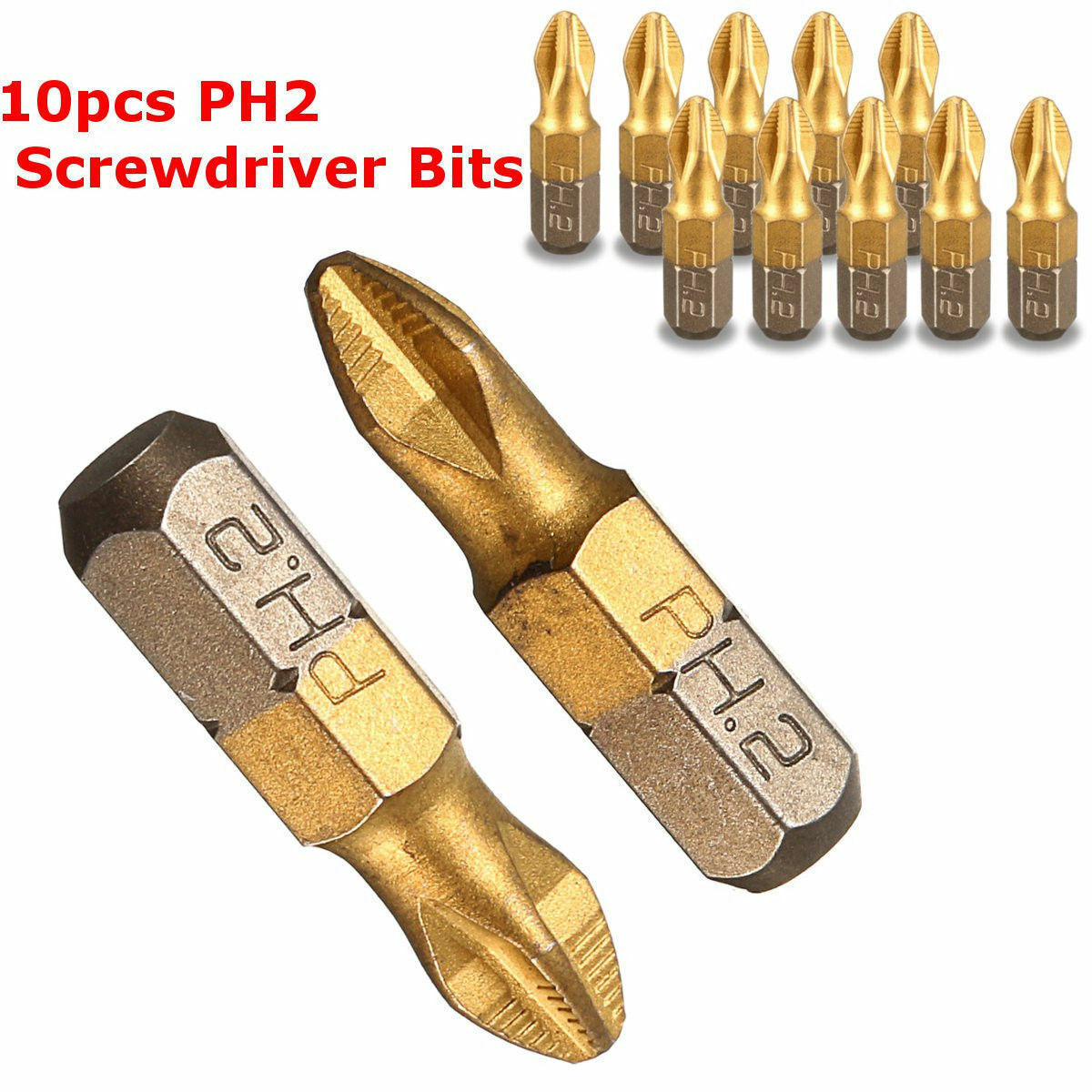 10X 1/4" Titanium Coated Anti Slip Hex Shank PH2 Screwdriver Bit Drill Bits 25mm