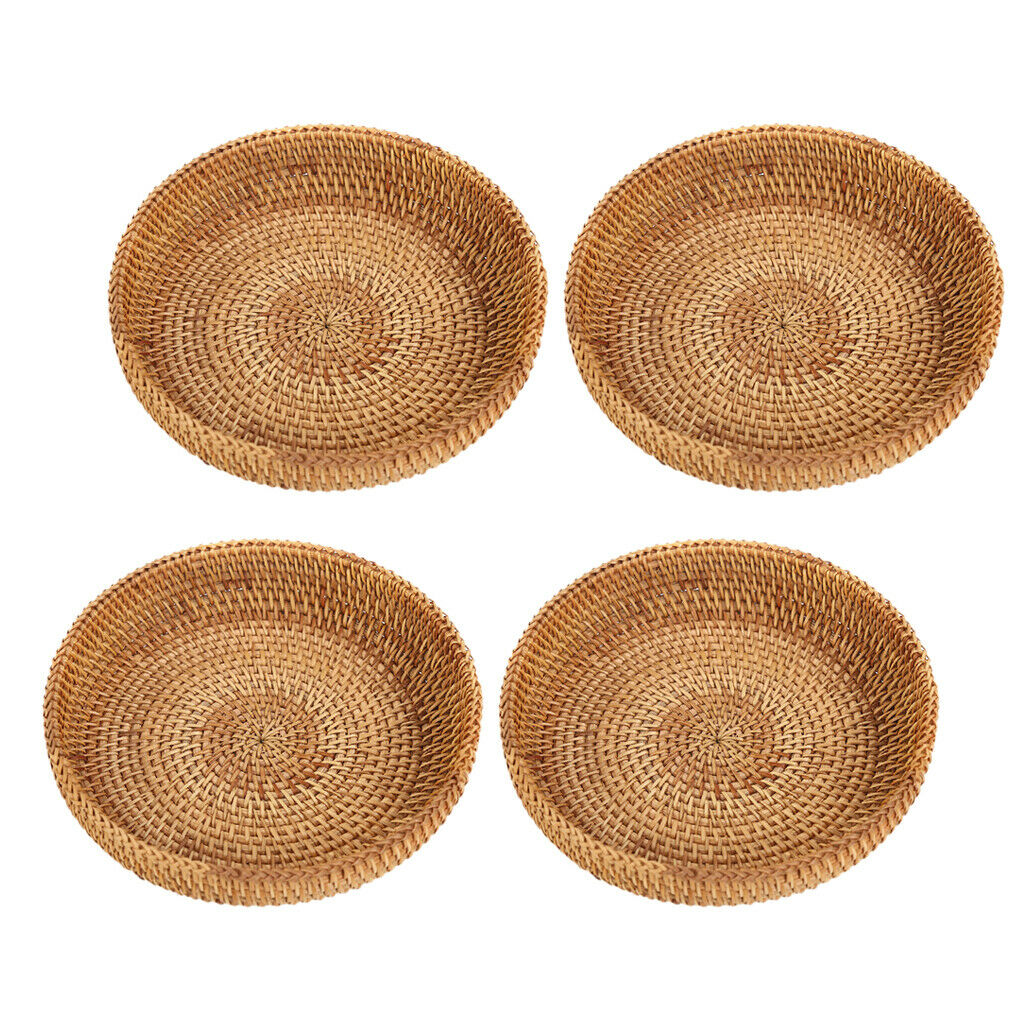 4x Handmade Woven Basket Storage Tea Serving Fruits Bowl Organizer 18cm