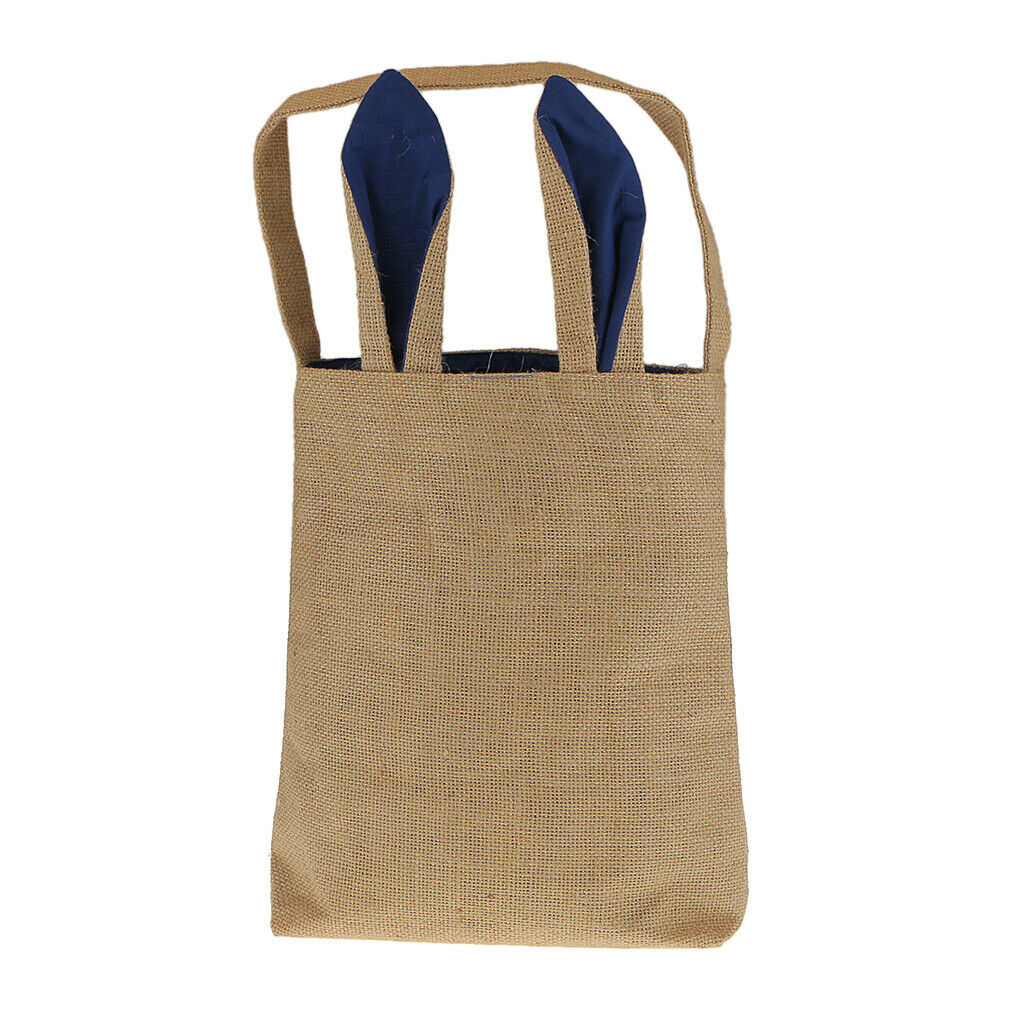 Easter Bunny Bag Basket Tote Handbag Dual Layer Bunny Ears Jute Cloth Navy