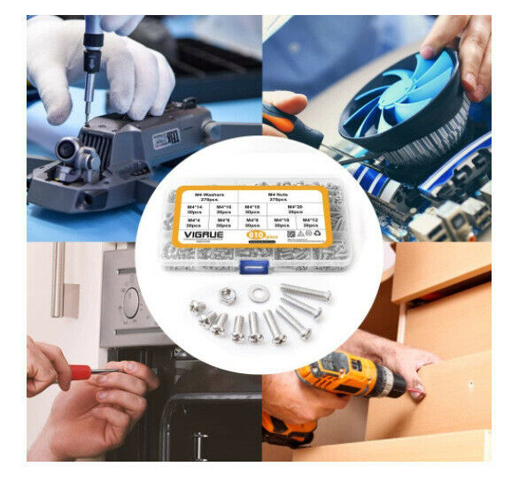 810Pcs M3 Stainless Steel Screw Bolt Nut Lock Flat Washer Screw Combination Kit