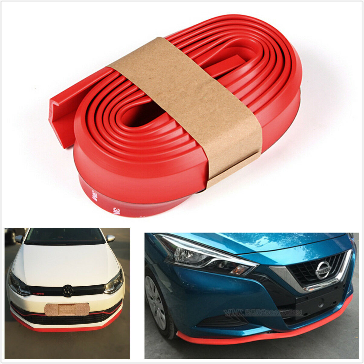 Red Car Front Bumper Spoiler Lip Kit Splitter 2.5M Protector Body Kit Rubber