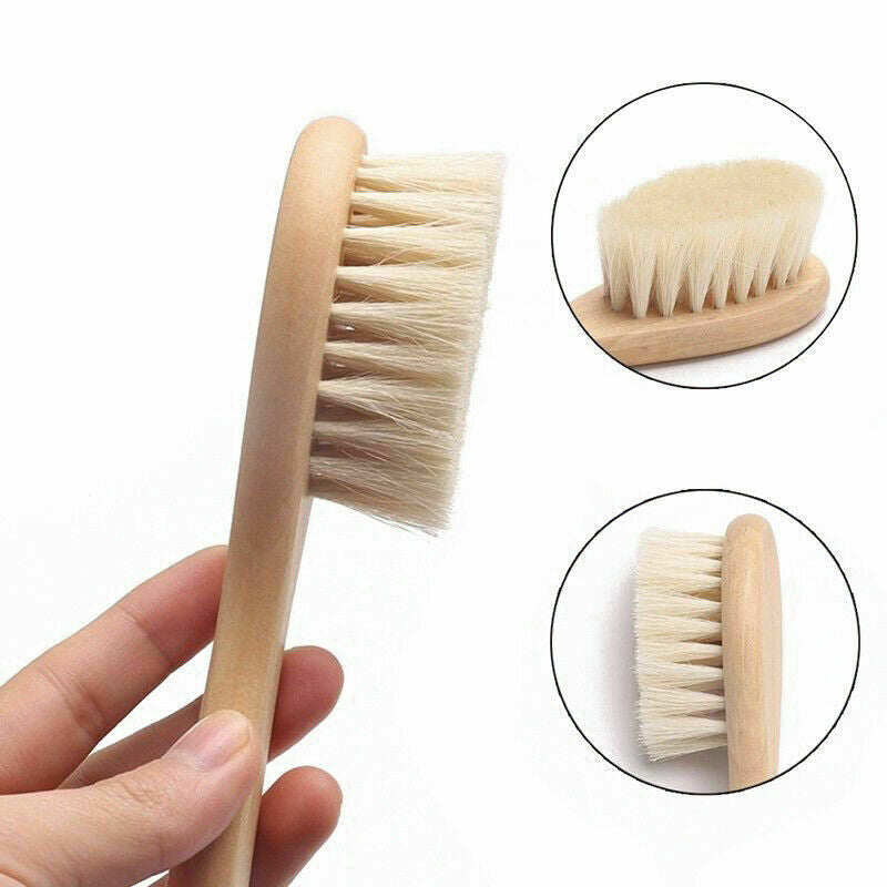 Soft Safety Baby Hair Brush Natural Goat Bristles Infan Hairbrush Wooden Scrub