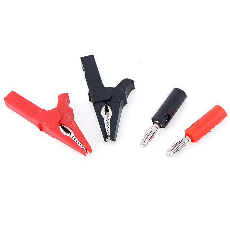 2Pcs 55mm alligator clip with 2pcs 4mm banana plug Black and Red .l8