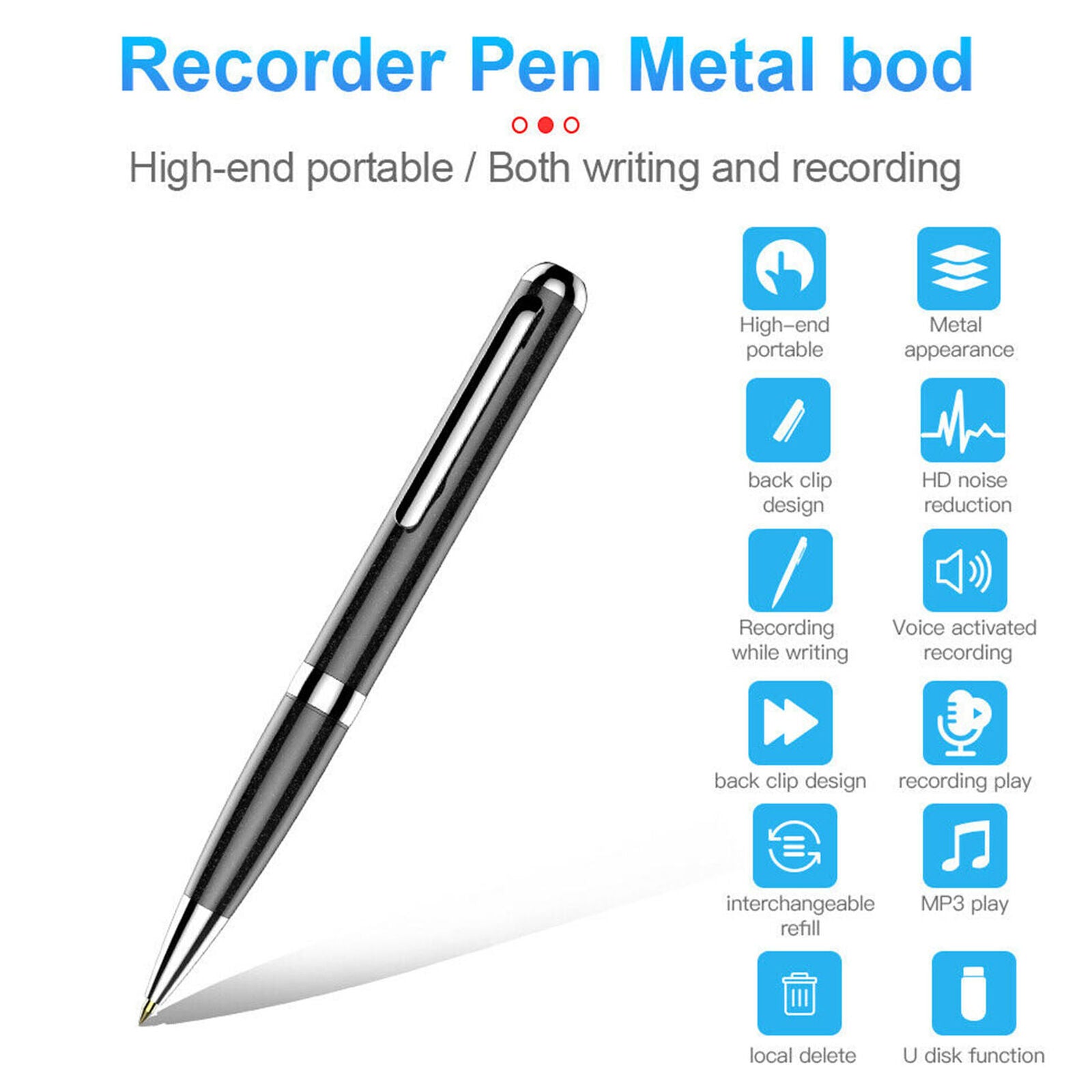 Mini 16GB MP3 Voice Activated Recorder Pen Sound Audio Rechargeable Dictaphone