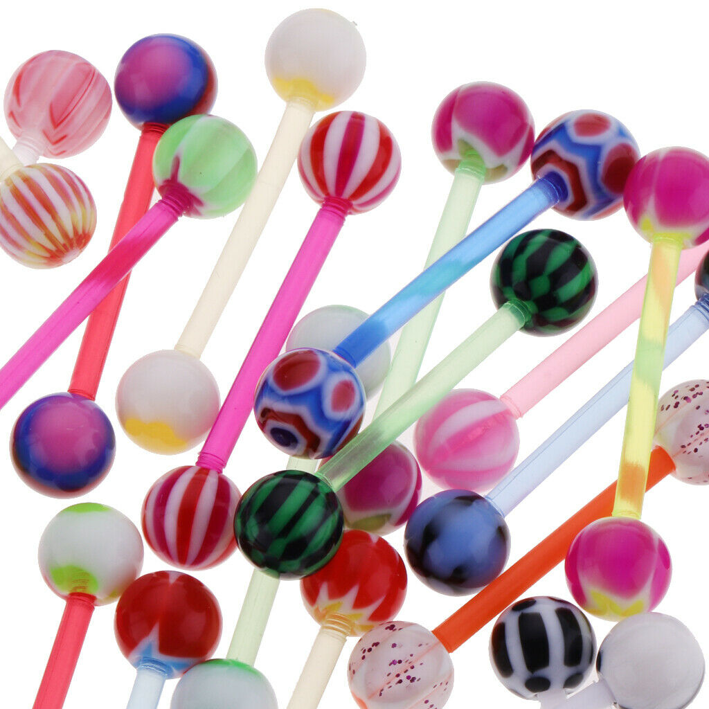 30 Pcs Assorted Color Lip Tongue  Straight Barbell Studs Piercing