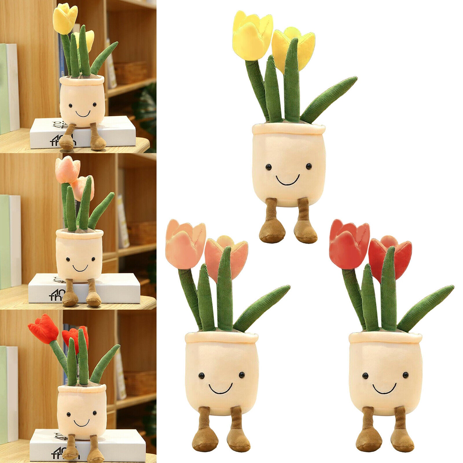 3PCS Funny Plush Flower Soft Stuffed Toys Table Top Decor Ornament Kids Gift