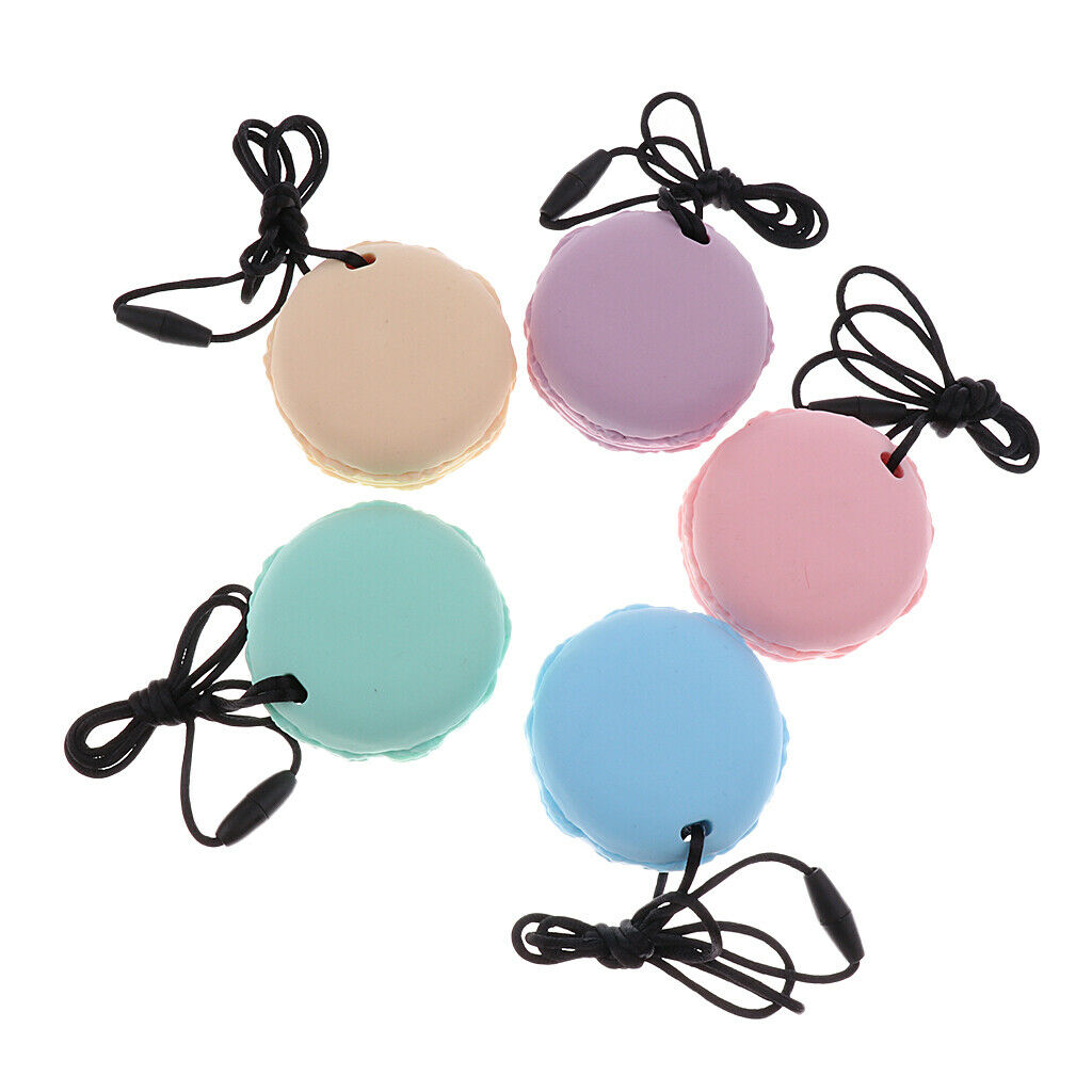 Silicone Teething Teether Necklace Chew Baby BPA Free Jewelry Pink Macarons