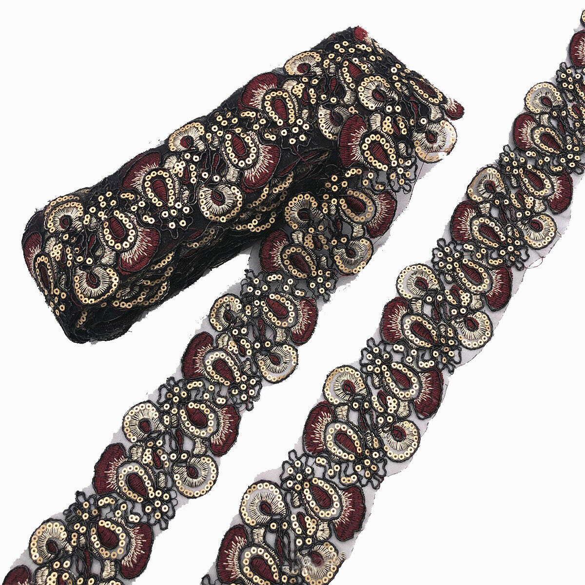 2 Yards Embroidered Sequins Lace Trim Ethnic Sew on Ribbon Clothes Accessories