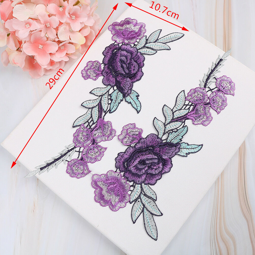 2x purple flower embroidery patches for clothes applique embroidery colla.l8