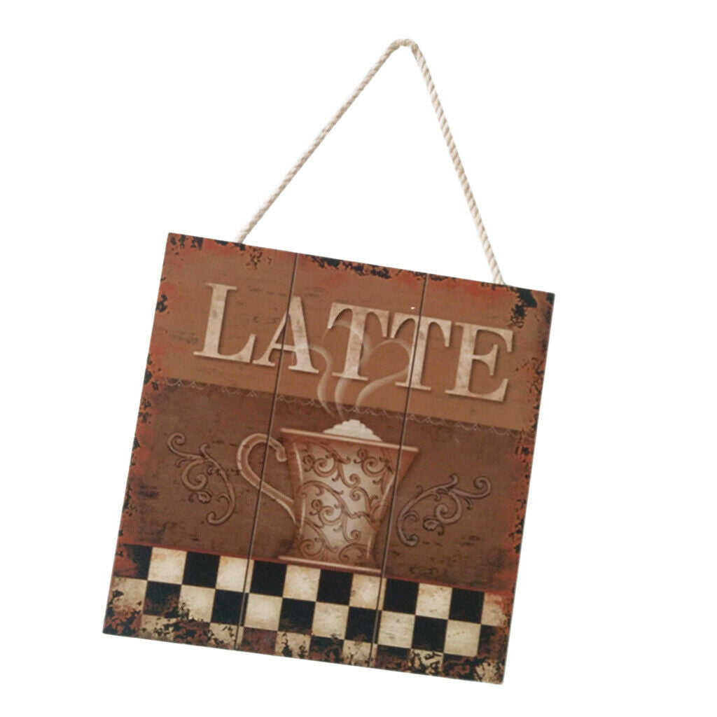 Wooden Wall Art Coffee Plaque Sign with Rope for Cafe Bar Decoration B