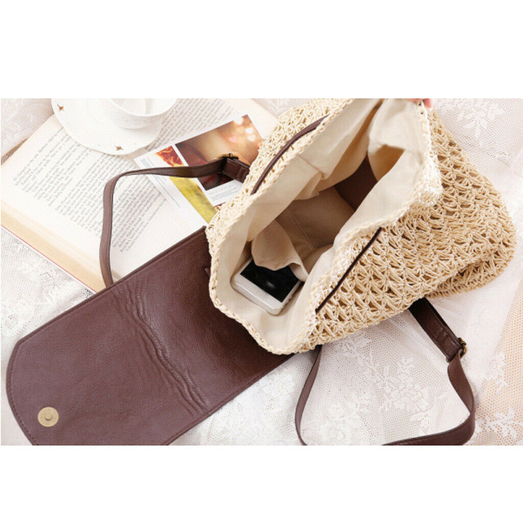 Women Fashion Sweet Straw Bag Beach Beige Shoulder Bag Backpack Beige