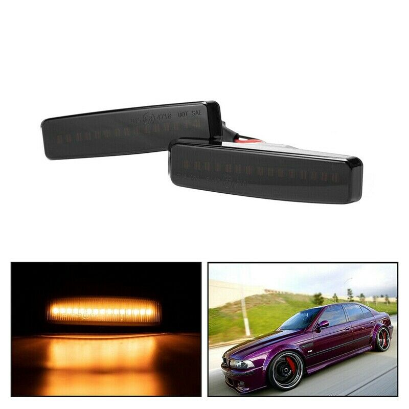 2X(LED Side Marker Light Dynamic Smoked Turn Signal For- E39 5ER 1995-2003 E7M1)