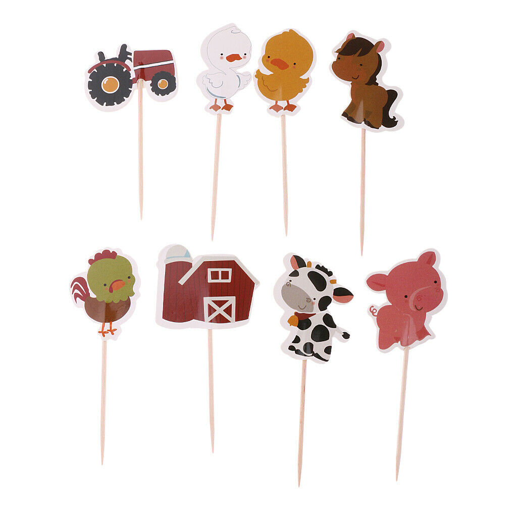 24Pcs Farm Animals Cupcake Topper Picks Cake Cupcake Baby Shower Birthday Party
