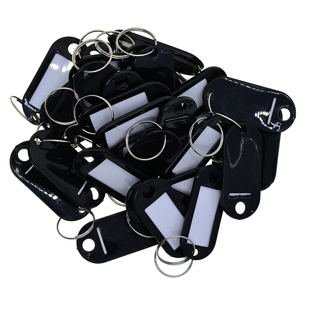 50X BULK SALE KEY TAGS BLANK ID FOBS PLASTIC IDENTITY CAR KEYRING Black