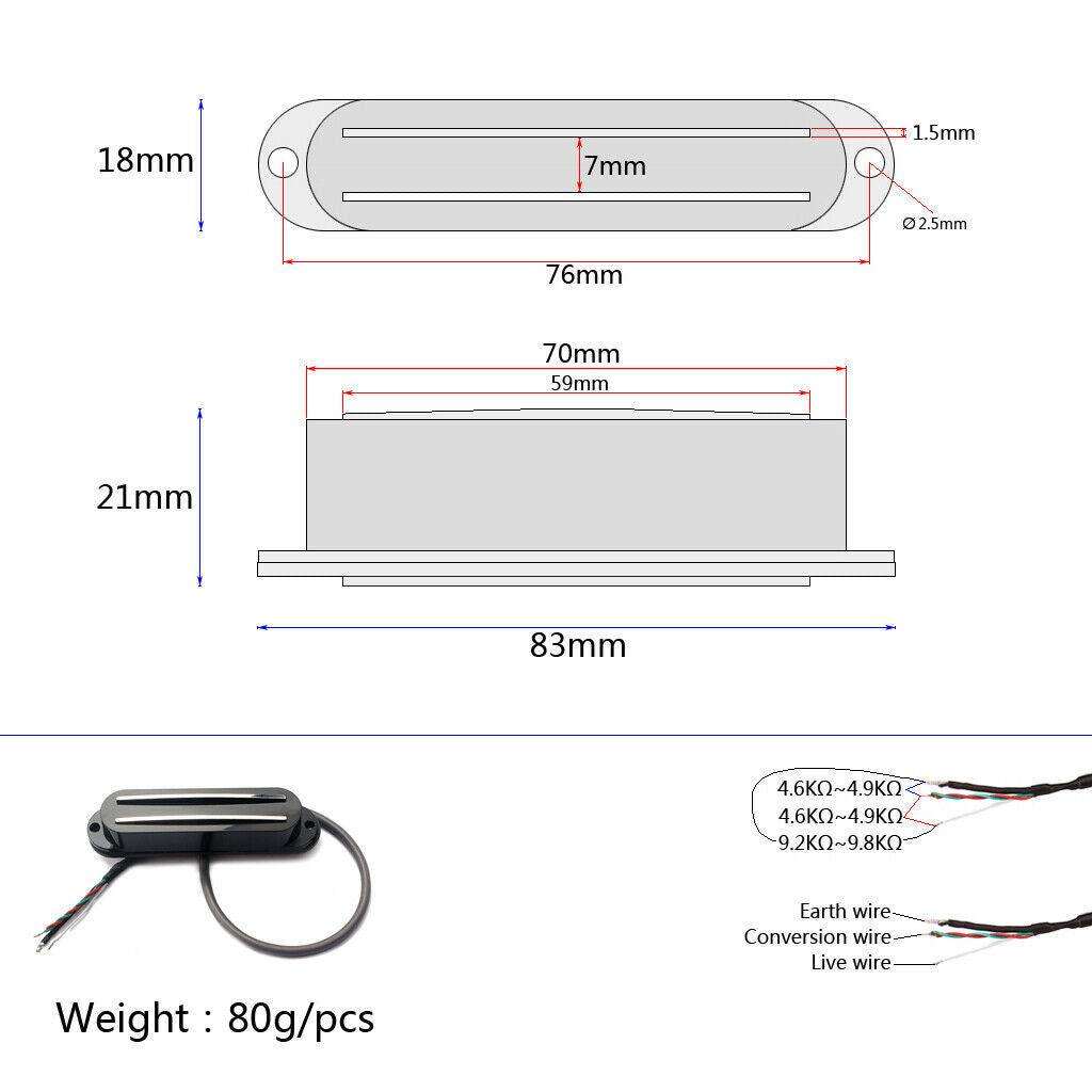 Prewired Dual Hot Rails Pickup Black Cover for Electric Guitars Replacement Part