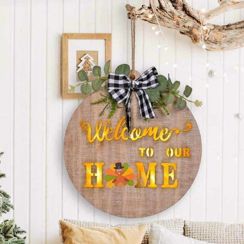 Interchangeable Home Sign for Front Door Holiday Home Decor Sign with LED Light