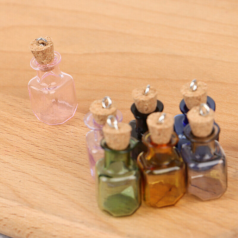 7pcsMini Glass Color Bottles Rectangle Cute Bottles  Gift tiny Jars Vials Mix