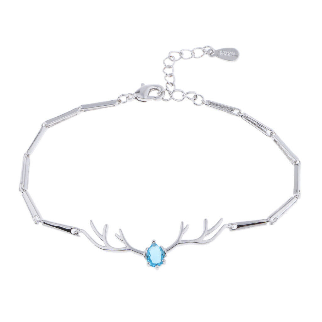 Women Copper Crystal Bracelet Antler Shaped Bracelet Fashion Jewelry Blue