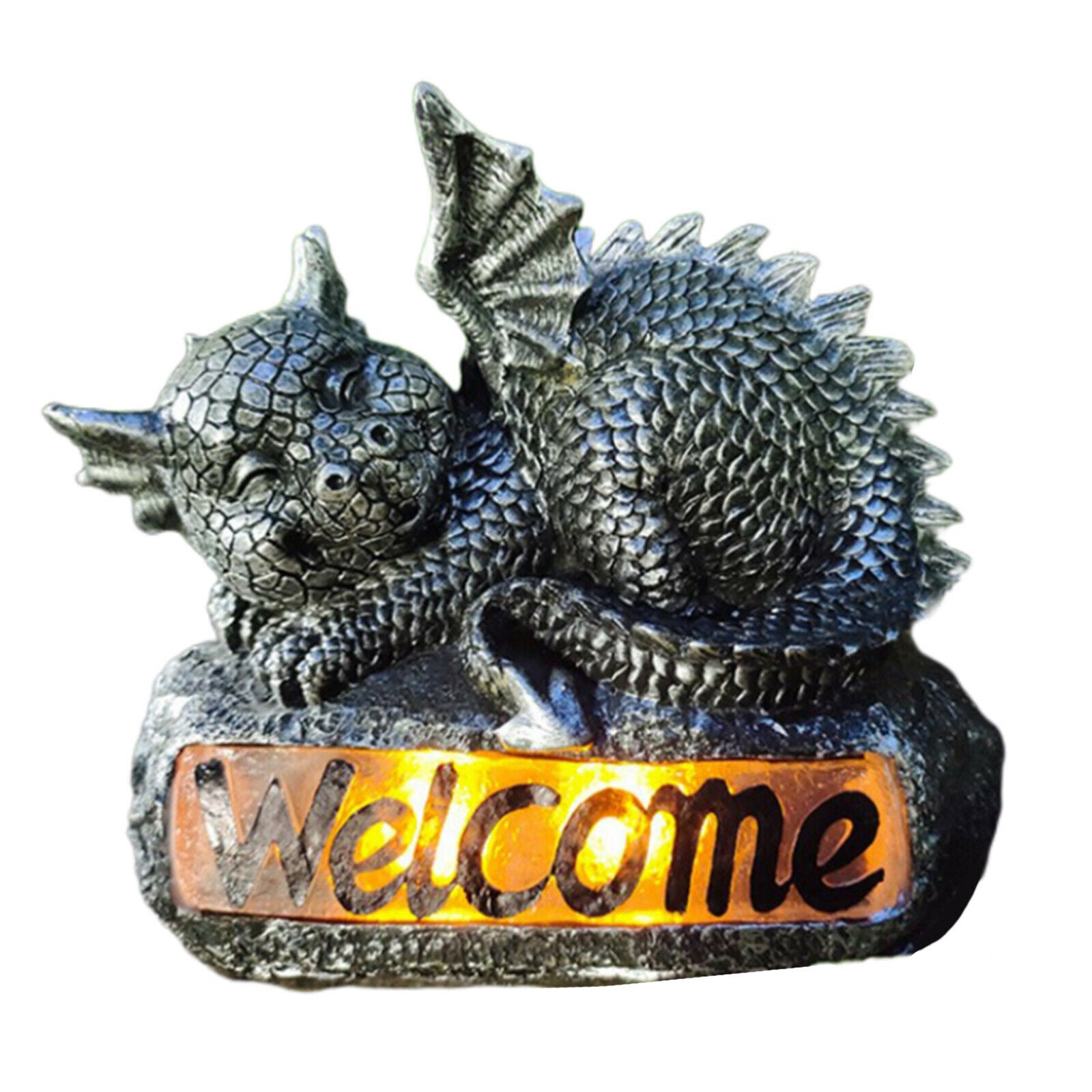 Funny Solar LED Polyresin Welcome Sign Garden Fountain Decor for Flower Beds