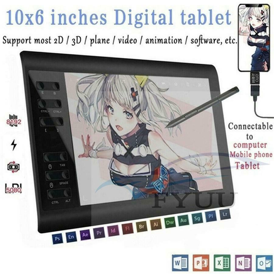 6'' Graphics Tablet 8192 Drawing Tablet Digital Tablet 233 Point Quick Reading