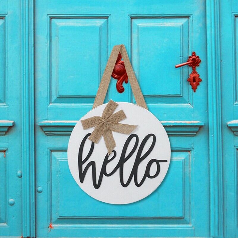 12 Inches Welcome Wreath Hello Sign Front Door Decoration Round Wooden Sign R7X7