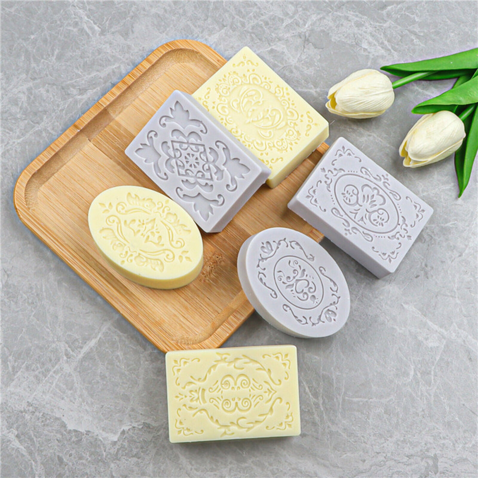 6 Cavity Oval Square Silicone Soap Bar Mould Muffin Cups Cake Baking Mold