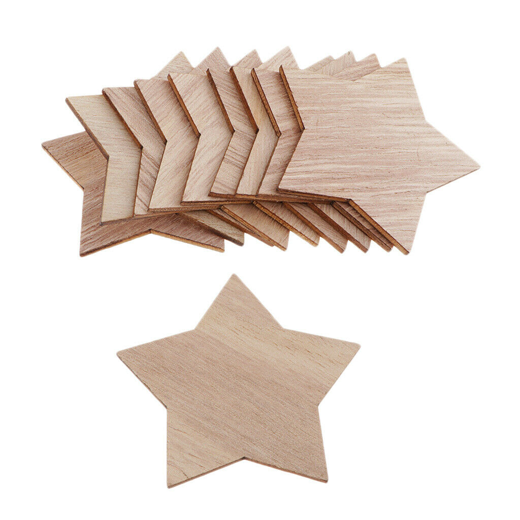 50x Natural Unpainted Wooden Pentagram Five Pointed Star Ornaments Crafts