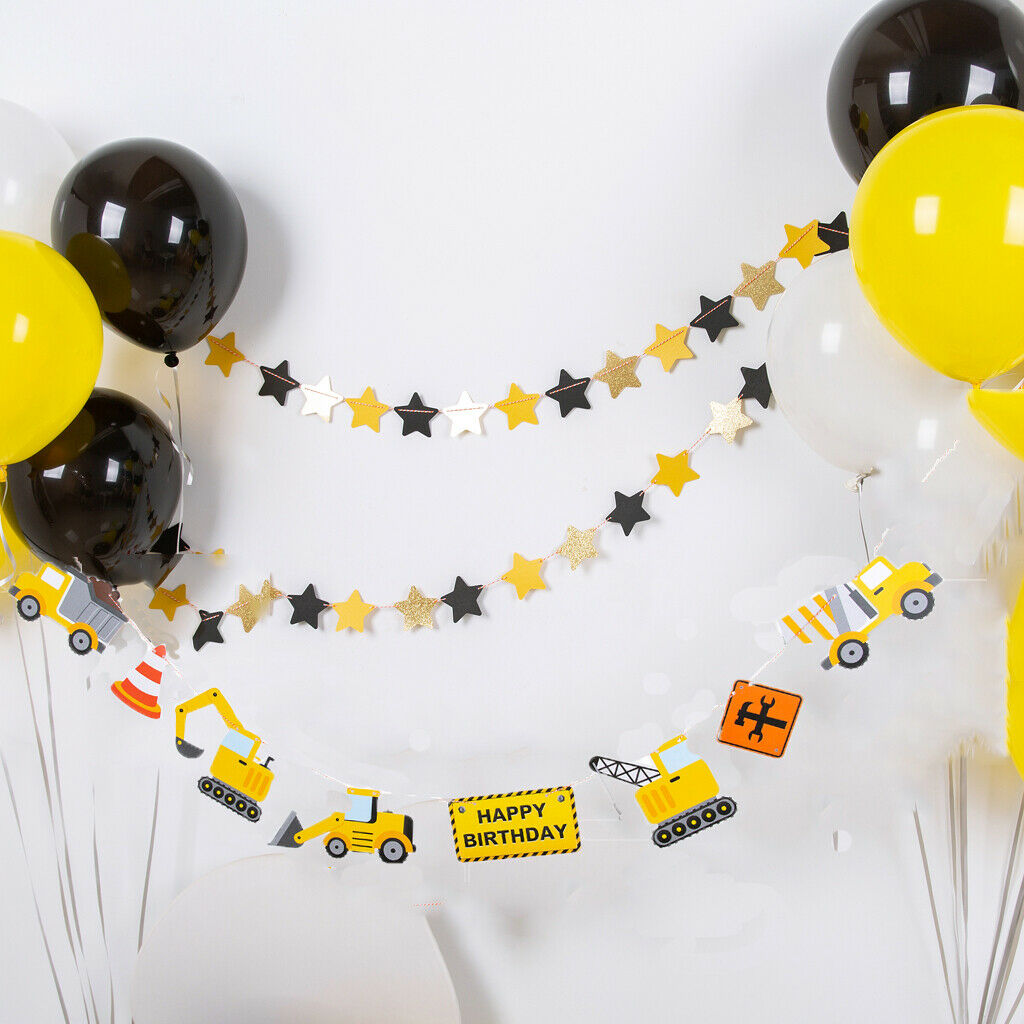 Engineering Vehicle Themed Hanging Flag Birthday Party Bunting Banner Decor