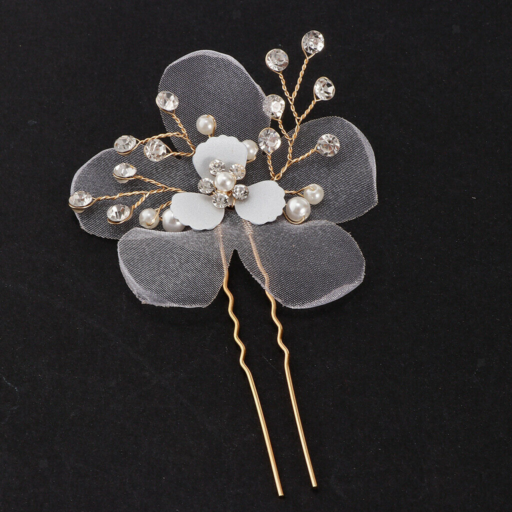 Elegant Pearls Rhinestone Flower Hair Pins Wedding Bridal Bridesmaid Jewelry