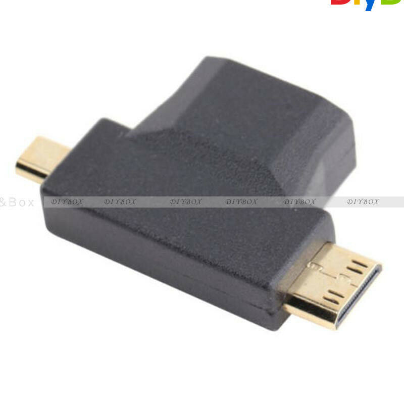 3 in 1 HDMI Female to Mini HDMI Male + Micro HDMI Male Adapter Connector Black