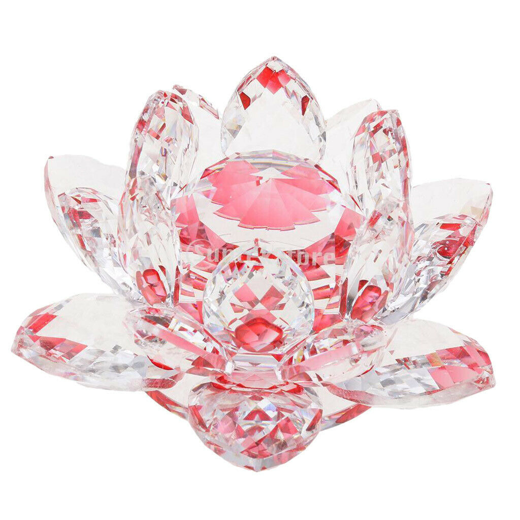 2pcs Crystal Lotus Flowers Crafts Buddhist Feng Shui Ornaments Red & Blue
