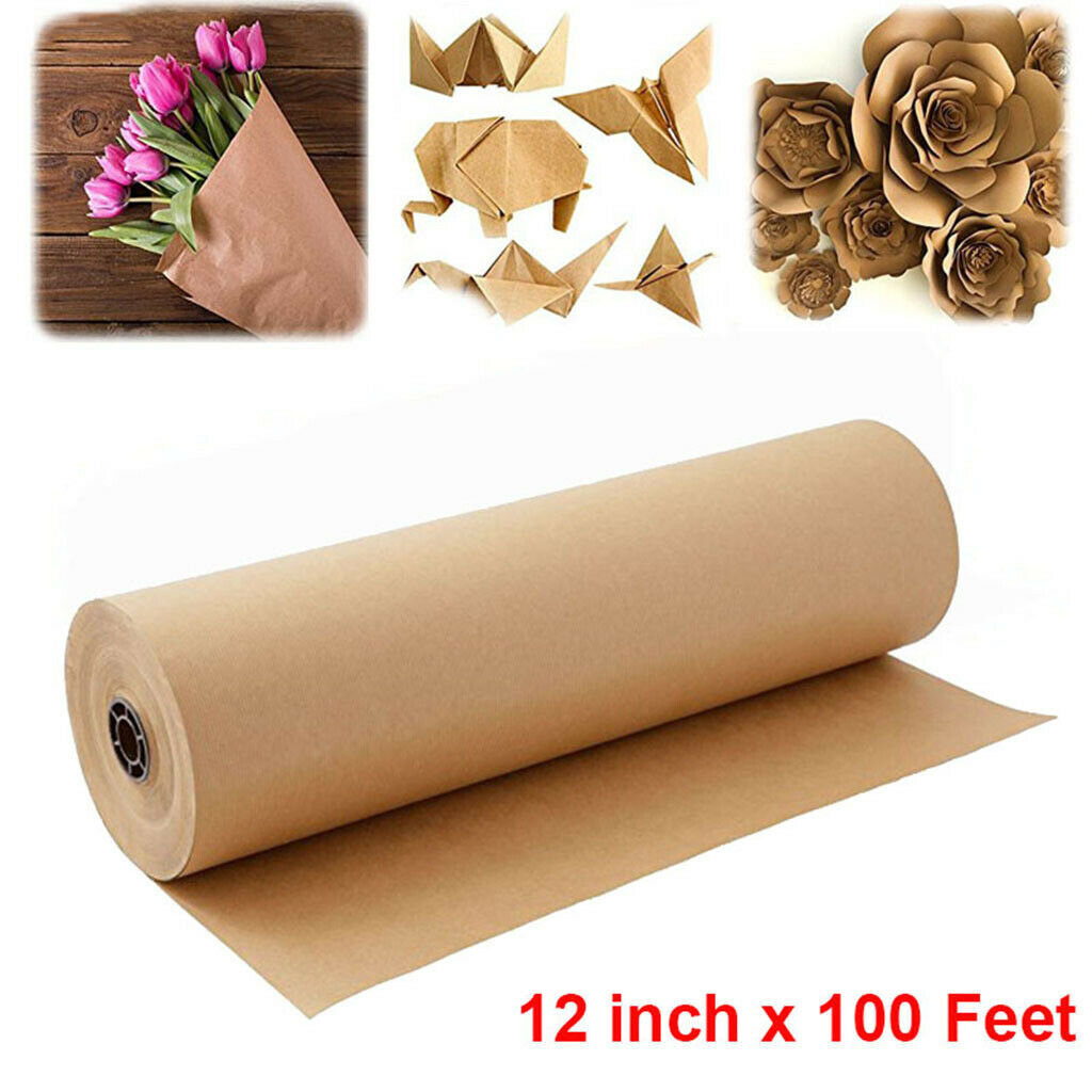 Brown Kraft Wrapping Paper Roll, Recyclable Craft Construction and Packing Paper