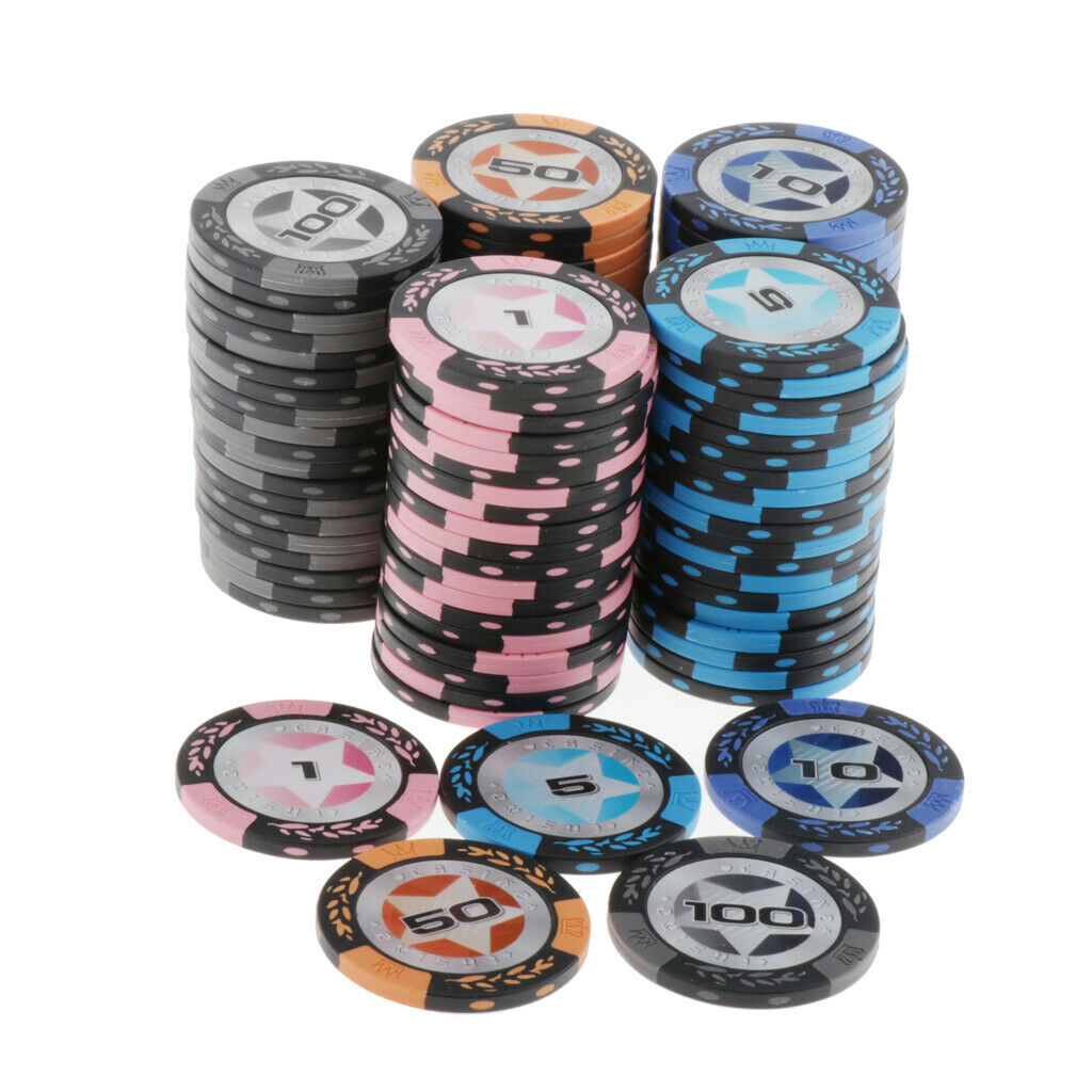 100pcs Chips Wheat Poker Chips Set Casino Game Token Caly Chip 1 5 10 50 100