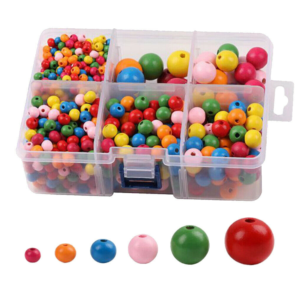 1105Pcs Colored Round Wooden Beads Loose Spacers for DIY Jewelry Making