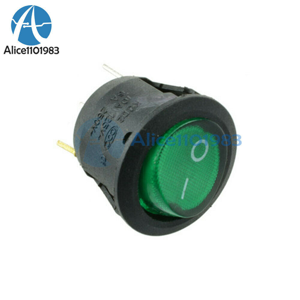50Pcs Round Green Mini 3 Pin SPDT ON-OFF Rocker Switch Snap-in 10000 Cycles