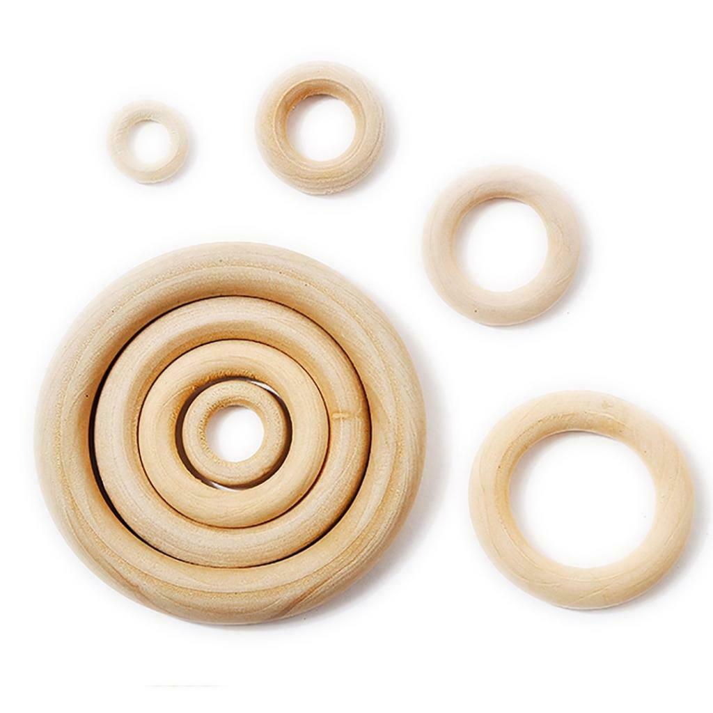 20Pcs 70mm + 20x 45mm Natural Wooden Rings Circles for Baby Teethers Crafts