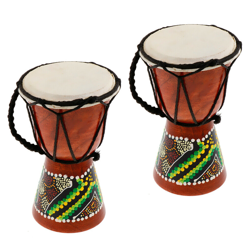 2 x Wooden Classic Mini Djembe Percussion African Hand Drum Bongo Gift