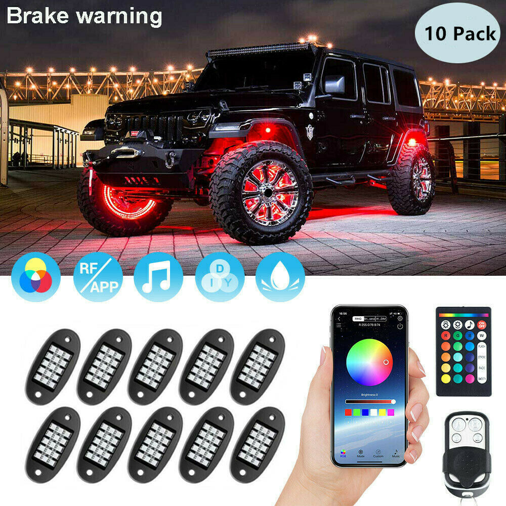 10x Pods RGB LED Rock Light Offroad Wireless Bluetooth Music Controller