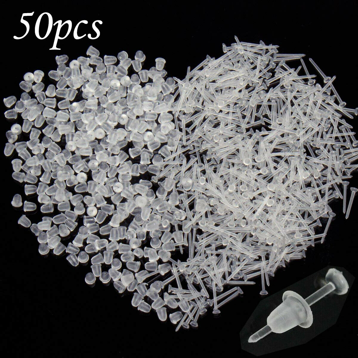 50x Flat Head Nose Ear Studs Stud Retainers Clear Ear Stud Earring Replacements