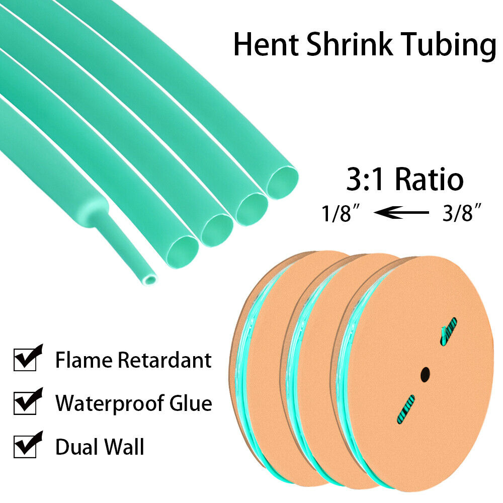 5Ft Marine Dual Wall Heat Shrink Tubing 3:1 Ratio Adhesive Glue Lined Green 3/8"